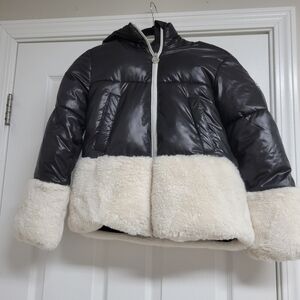Michael Kors Girls Black Faux Fur Jacket.